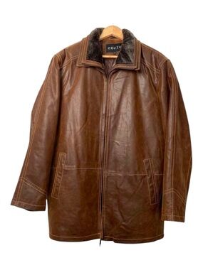 CRUZE Canadian Men L 100% Leather Car Coat Brown Removable Liner Winter Jacket
